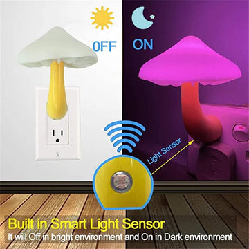 Qfdian LED Night Lights Mushroom Shape Automatic Sensor Toilet Bedroom Decor Wall Lamps Light-control Sensor Bedroom Light